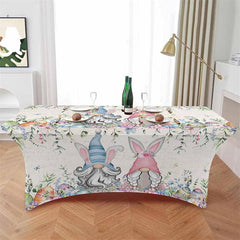 Aperturee - Aperturee Spring Flower Gnome Easter Eggs Fitted Stretch Table Cover