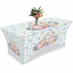 Aperturee - Aperturee Easter Blossom Flower Bunny Tail Fitted Stretch Table Cover