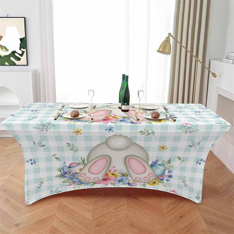 Aperturee - Aperturee Easter Blossom Flower Bunny Tail Fitted Stretch Table Cover