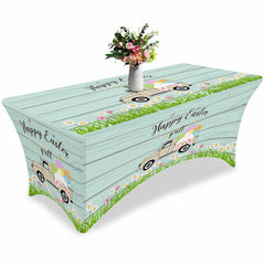 Aperturee - Aperturee Happy Easter Bunny Tail Plaid Truck Stretch Table Cover