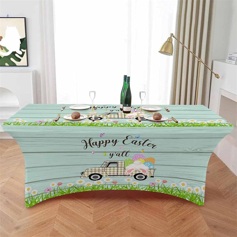 Aperturee - Aperturee Happy Easter Bunny Tail Plaid Truck Stretch Table Cover