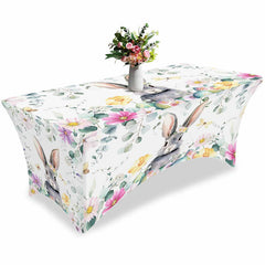 Aperturee - Aperturee Spring Easter Eggs Cute Bunny Fitted Stretch Table Cover