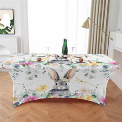 Aperturee - Aperturee Spring Easter Eggs Cute Bunny Fitted Stretch Table Cover