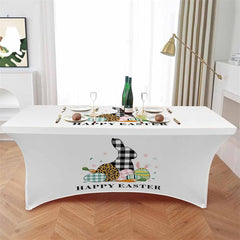 Aperturee - Aperturee Happy Easter Eggs Rabbit Carrot Flower Stretch Table Cover