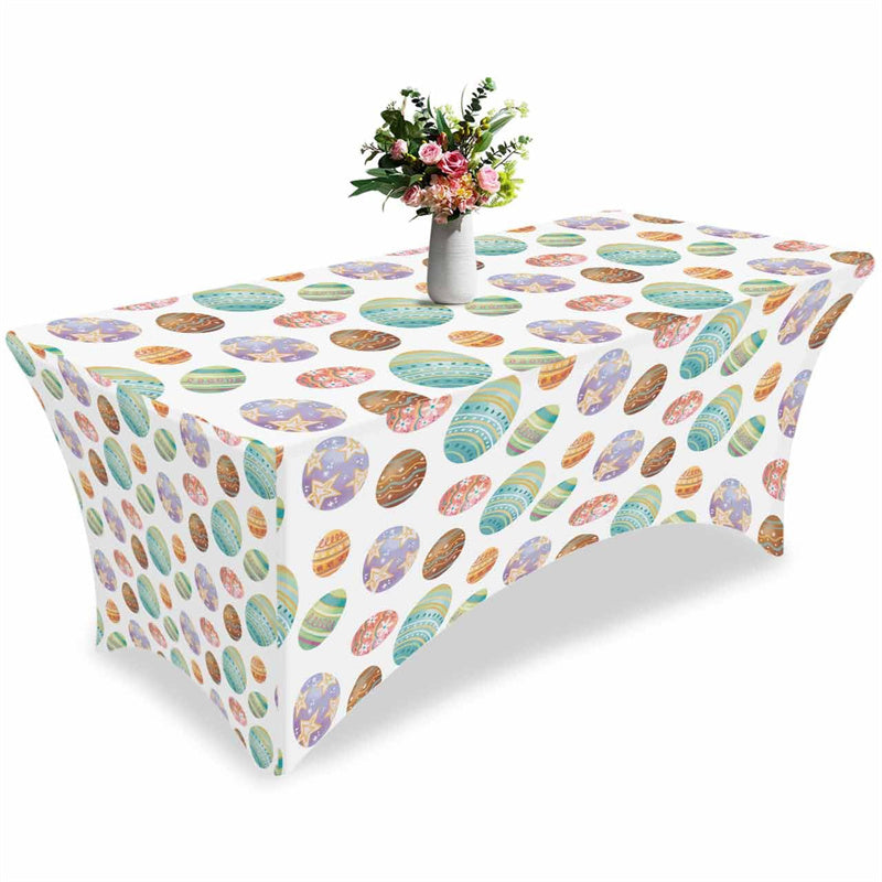 Aperturee - Aperturee Easter Seamless Colorful Eggs Fitted Stretch Table Cover