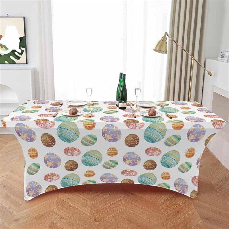 Aperturee - Aperturee Easter Seamless Colorful Eggs Fitted Stretch Table Cover