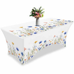 Aperturee - Aperturee Blossom Flower Watercolor Leaves Stretch Table Cover