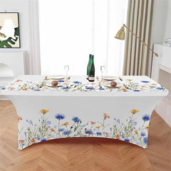 Aperturee - Aperturee Blossom Flower Watercolor Leaves Stretch Table Cover