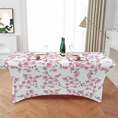 Aperturee - Aperturee Blossom Pink Flower Leaves Spring Stretch Table Cover