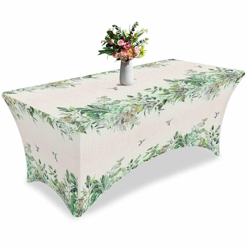 Aperturee - Aperturee Natural Watercolor Botanical Leaves Stretch Table Cover