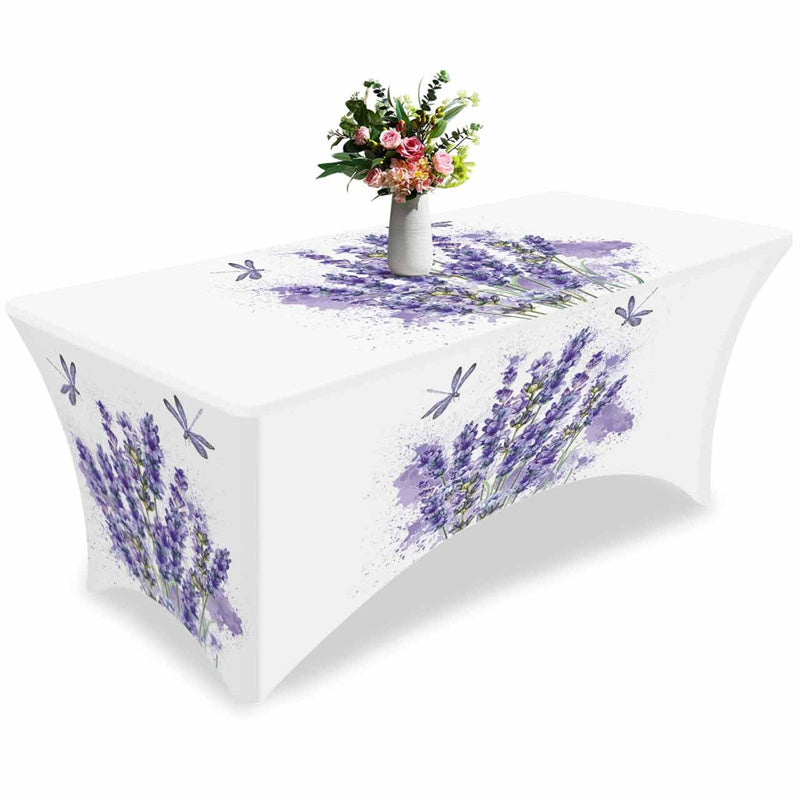 Aperturee - Aperturee Watercolor Purple Lavender Flower Stretch Table Cover