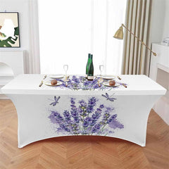 Aperturee - Aperturee Watercolor Purple Lavender Flower Stretch Table Cover