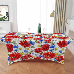 Aperturee - Aperturee Watercolor Blossom Flower Poppy Stretch Table Cover