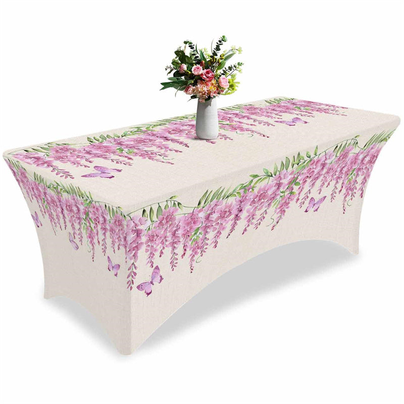 Aperturee - Aperturee Spring Watercolor Flower Wisteria Stretch Table Cover