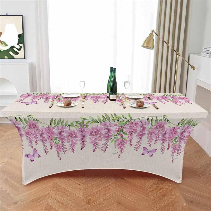 Aperturee - Aperturee Spring Watercolor Flower Wisteria Stretch Table Cover