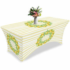 Aperturee - Aperturee Farm Watercolor Lemon Fruit Fitted Stretch Table Cover