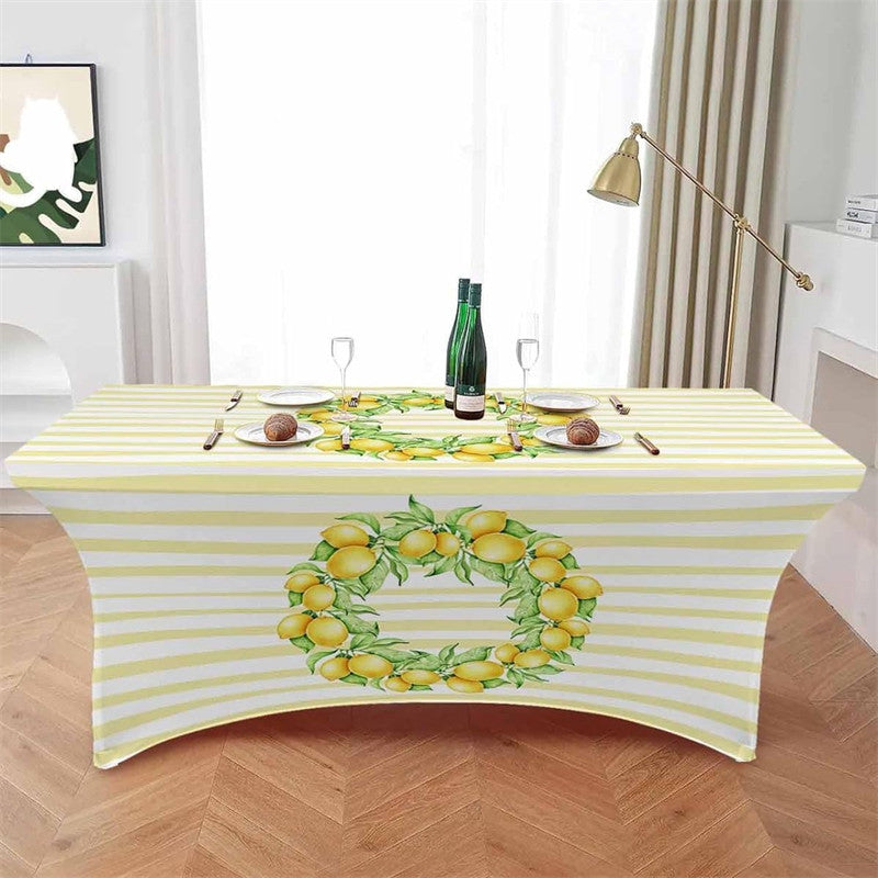 Aperturee - Aperturee Farm Watercolor Lemon Fruit Fitted Stretch Table Cover