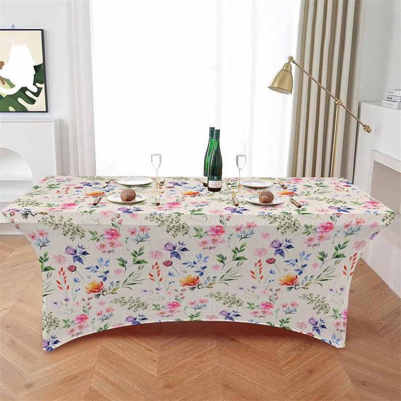 Aperturee - Aperturee Watercolor Garden Blossom Flower Stretch Table Cover