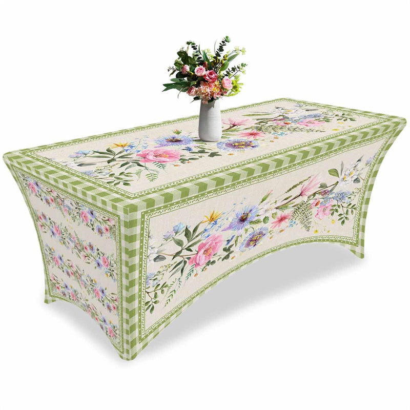 Aperturee - Aperturee Spring Watercolor Pastoral Flower Stretch Table Cover