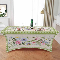 Aperturee - Aperturee Spring Watercolor Pastoral Flower Stretch Table Cover