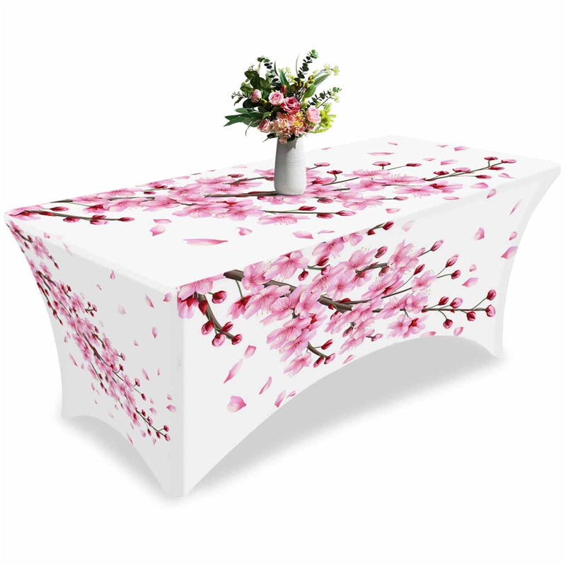 Aperturee - Aperturee Spring Cherry Blossom Tree Branch Stretch Table Cover