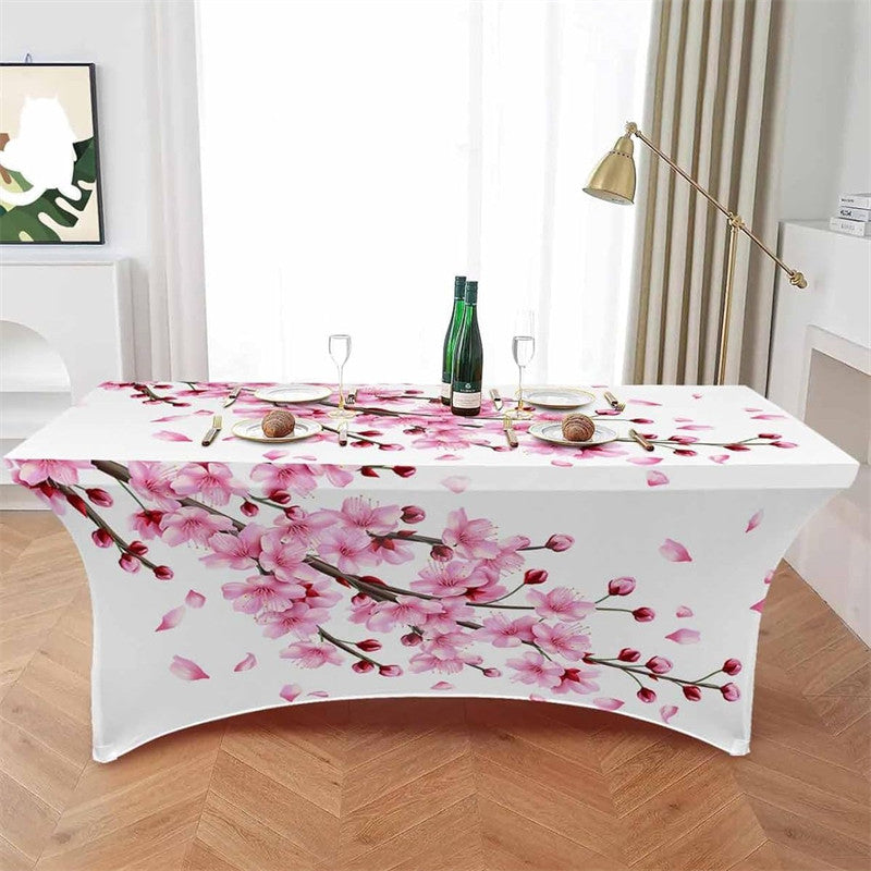 Aperturee - Aperturee Spring Cherry Blossom Tree Branch Stretch Table Cover