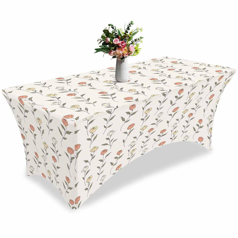 Aperturee - Aperturee Watercolor Blossom Leaves Flower Stretch Table Cover