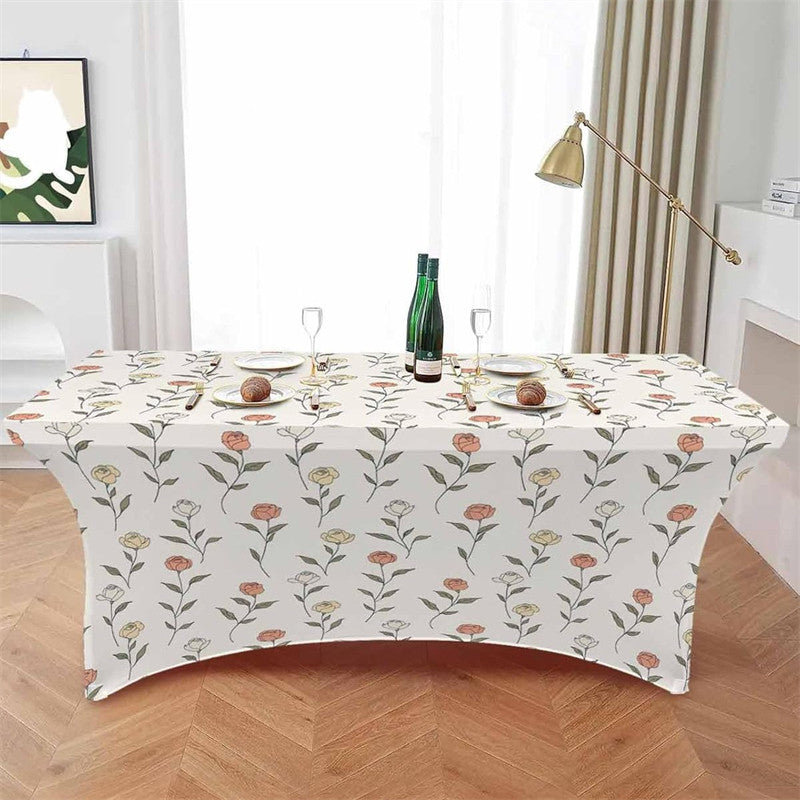 Aperturee - Aperturee Watercolor Blossom Leaves Flower Stretch Table Cover