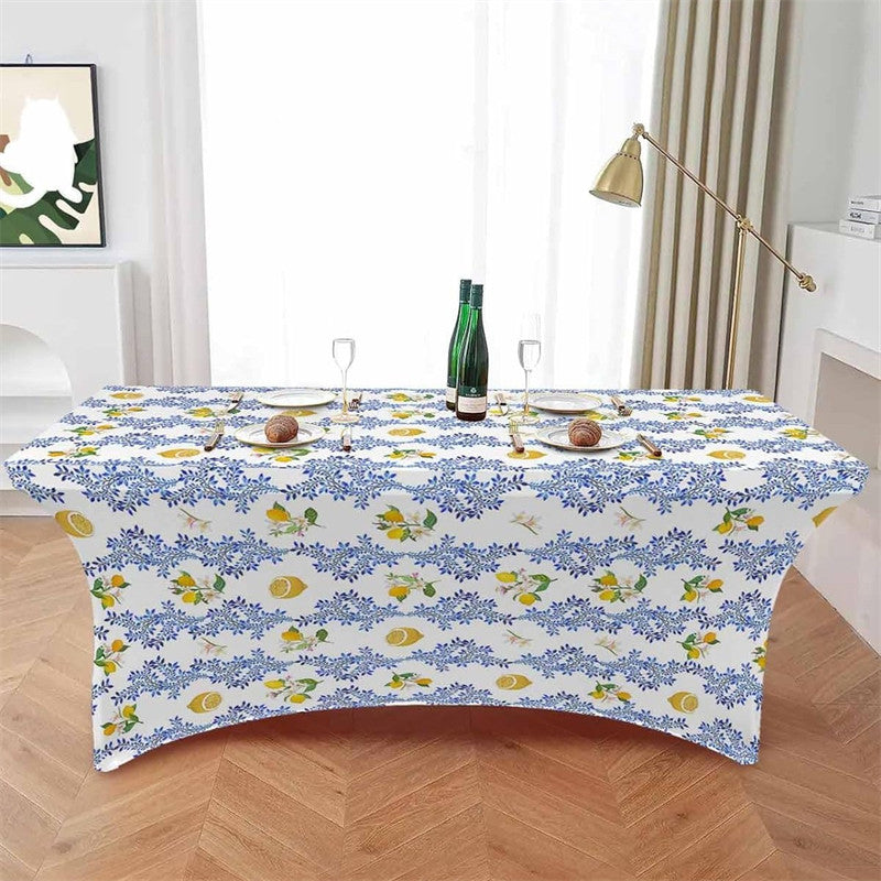 Aperturee - Aperturee Watercolor Farm Yellow Lemon Fruit Stretch Table Cover