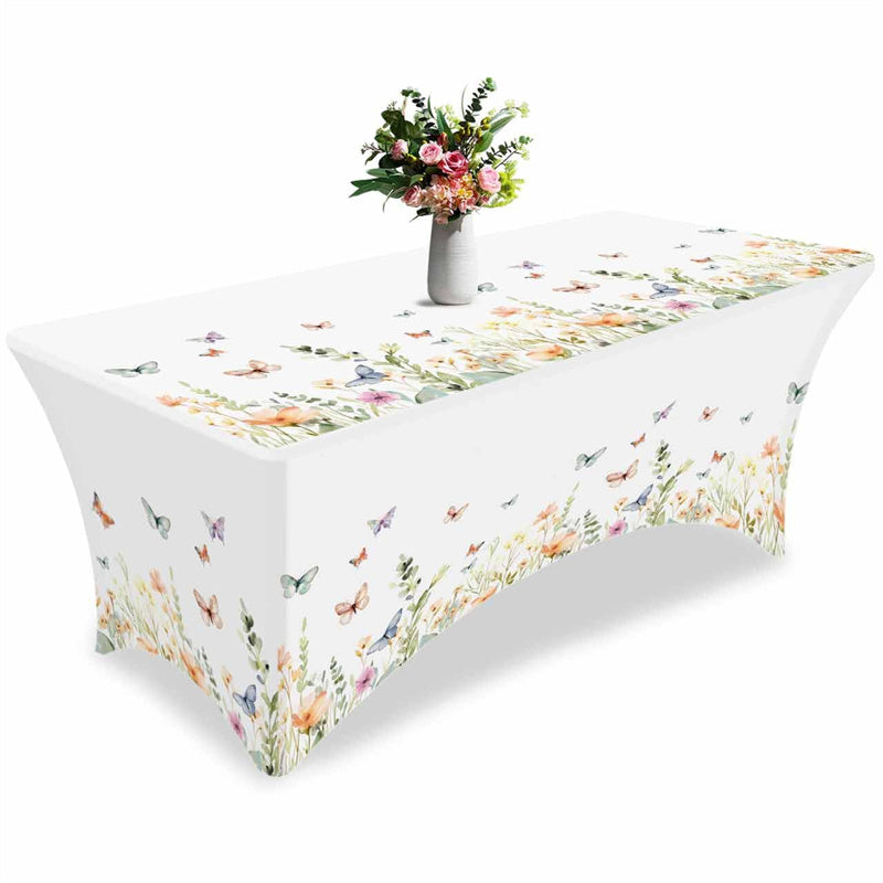 Aperturee - Aperturee Garden Watercolor Blossom Flower Stretch Table Cover