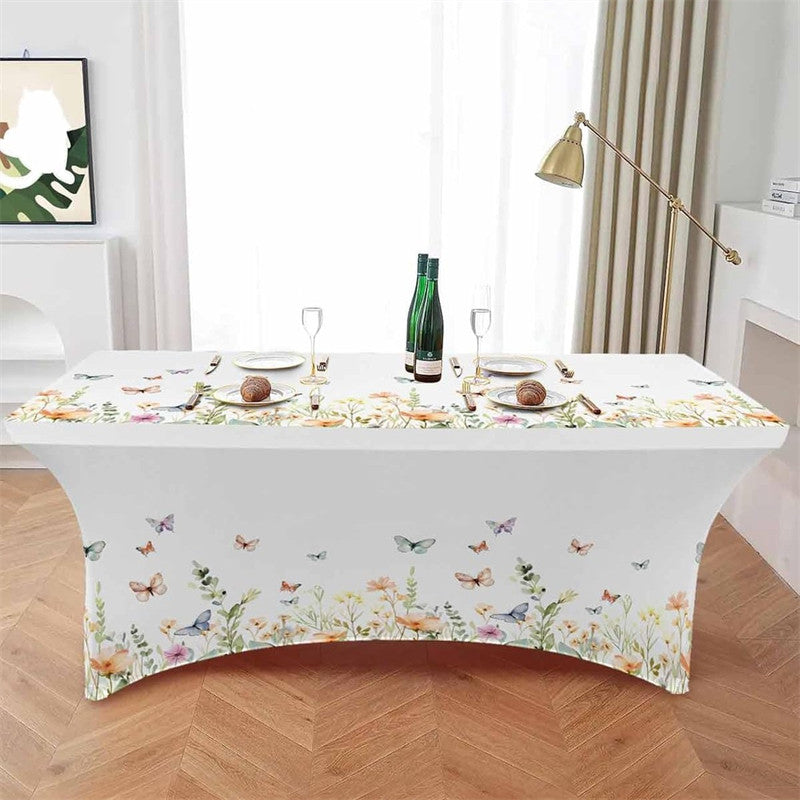 Aperturee - Aperturee Garden Watercolor Blossom Flower Stretch Table Cover