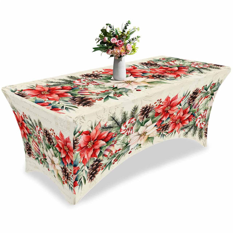 Aperturee - Aperturee Blossom Poinsettia Flower Fitted Stretch Table Cover