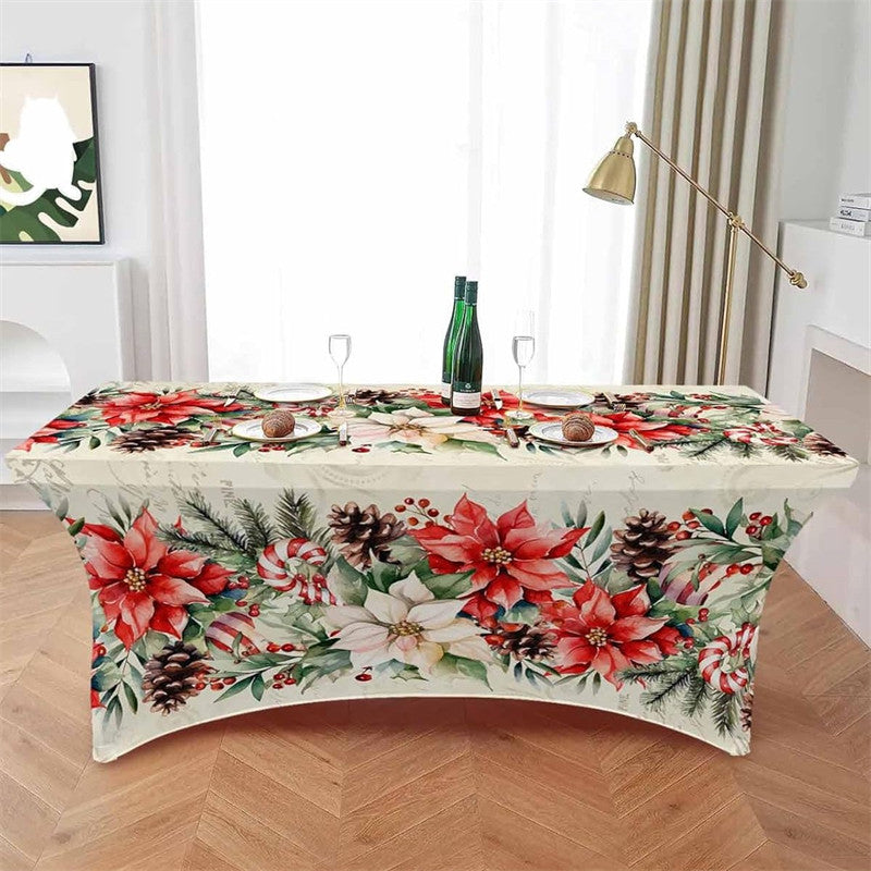 Aperturee - Aperturee Blossom Poinsettia Flower Fitted Stretch Table Cover