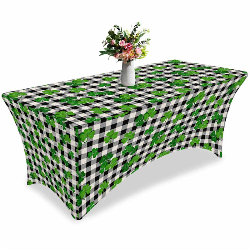 Aperturee - Aperturee Green Lucky Leaves St Patrick Stretch Table Cover