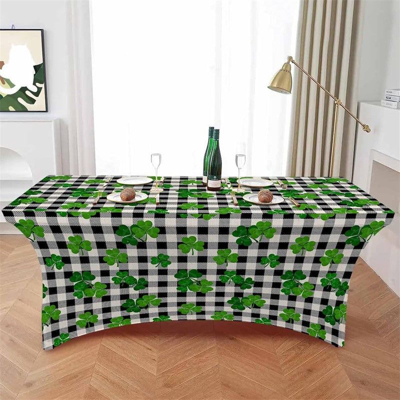 Aperturee - Aperturee Green Lucky Leaves St Patrick Stretch Table Cover