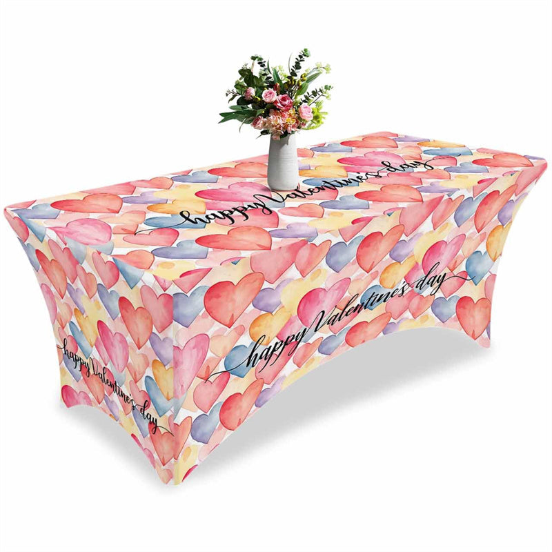 Aperturee - Aperturee Color Love Heart Happy Valentine Day Stretch Table Cover