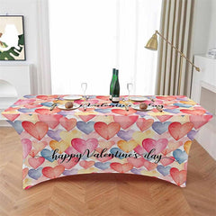 Aperturee - Aperturee Color Love Heart Happy Valentine Day Stretch Table Cover