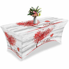 Aperturee - Aperturee Love Heart Trees Valentines Day Stretch Table Cover