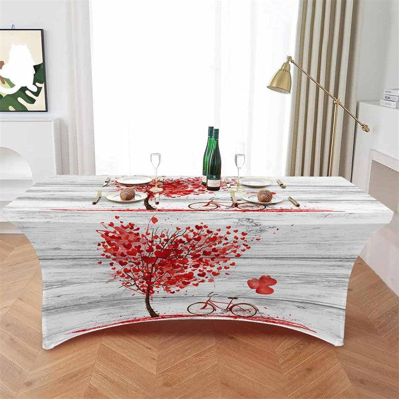 Aperturee - Aperturee Love Heart Trees Valentines Day Stretch Table Cover