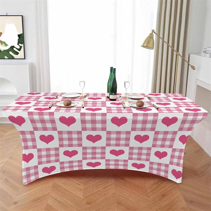 Aperturee - Aperturee Sweet Love Hearts Stretch Valentines Day Table Cover