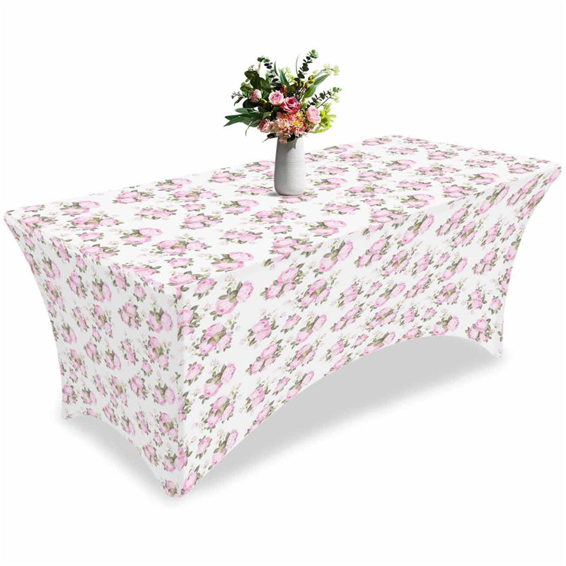 Aperturee - Aperturee Watercolor Pink Lossom Flowers Stretch Table Cover