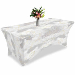 Aperturee - Aperturee Natural White Grey Marble Stone Stretch Table Cover