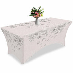 Aperturee - Aperturee Flower Sketch on Burlap Linen Stretch Table Cover