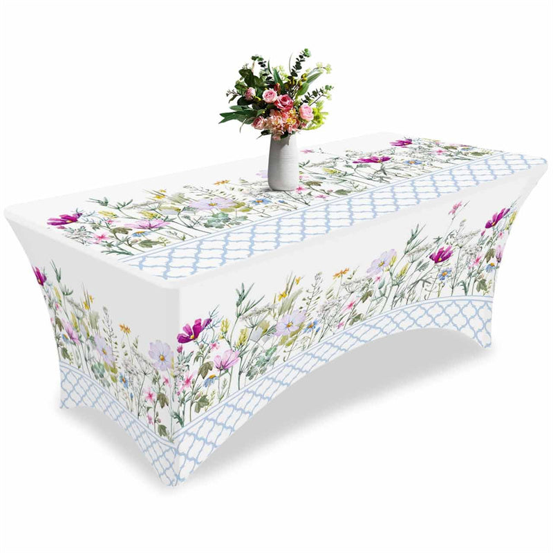 Aperturee - Aperturee Natural Garden Blossom Flowers Stretch Table Cover