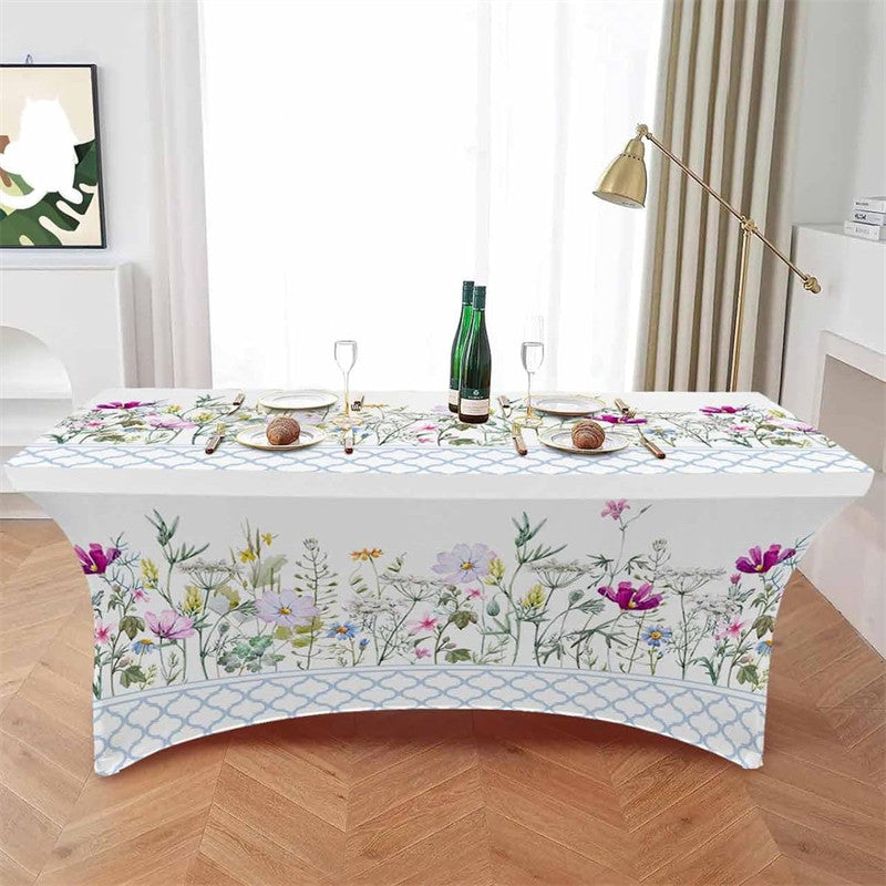 Aperturee - Aperturee Natural Garden Blossom Flowers Stretch Table Cover