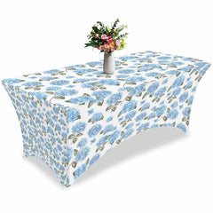 Aperturee - Aperturee Watercolor Blue Hydrangea Flower Stretch Table Cover