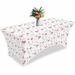 Aperturee - Aperturee Valentines Day Sweet Pink Rose Stretch Table Cover