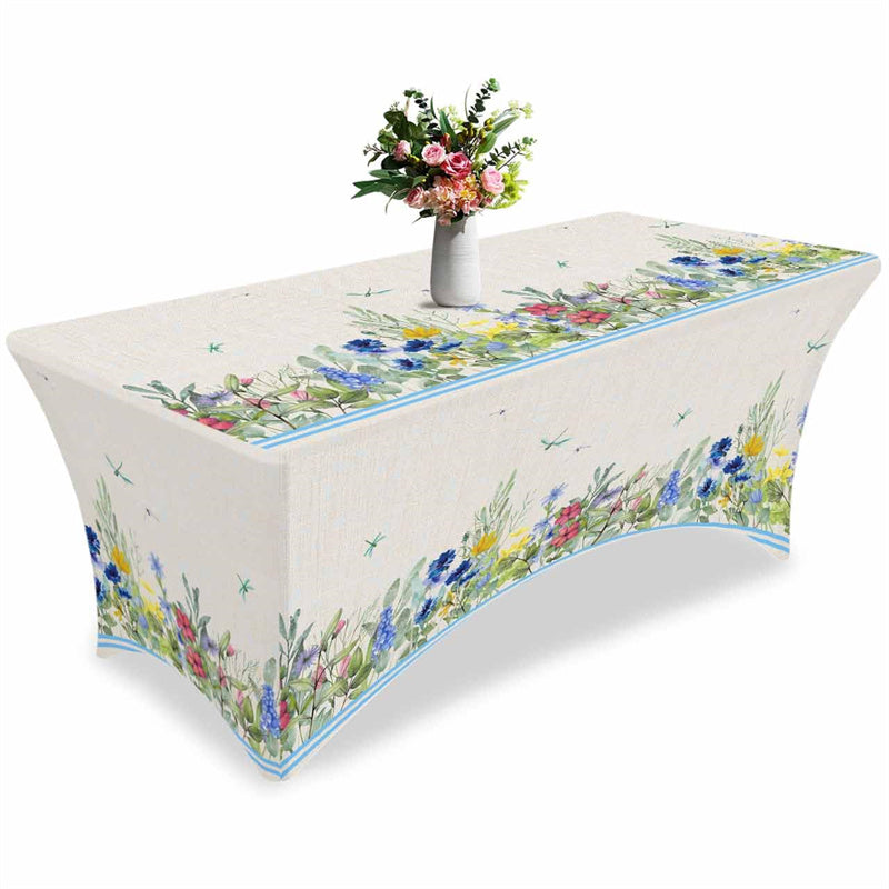 Aperturee - Aperturee Watercolor Blossom Dragonfly Stretch Table Cover