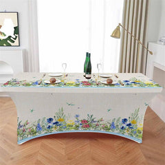 Aperturee - Aperturee Watercolor Blossom Dragonfly Stretch Table Cover