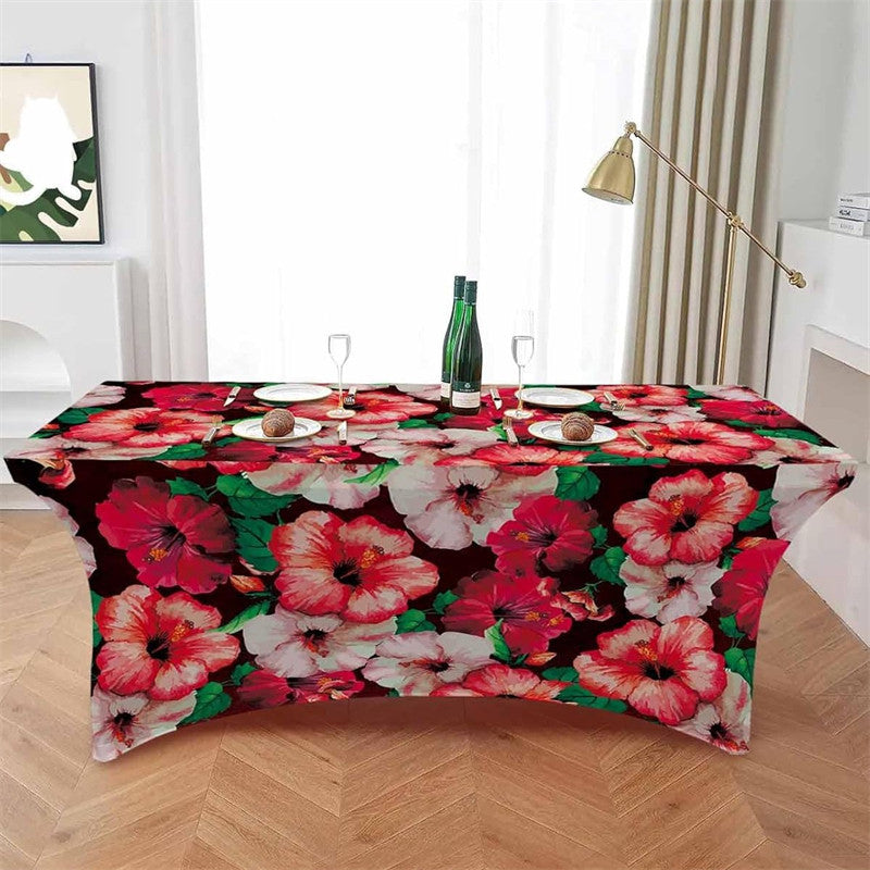 Aperturee - Aperturee Watercolor Blossom Flower Garden Stretch Table Cover